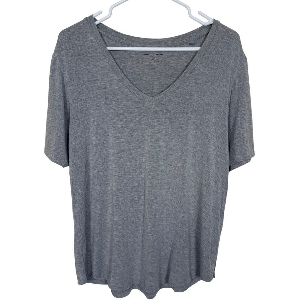 Universal Standard V Rex Tee Shirt Heathered Grey Cotton Modal XS (6-8)